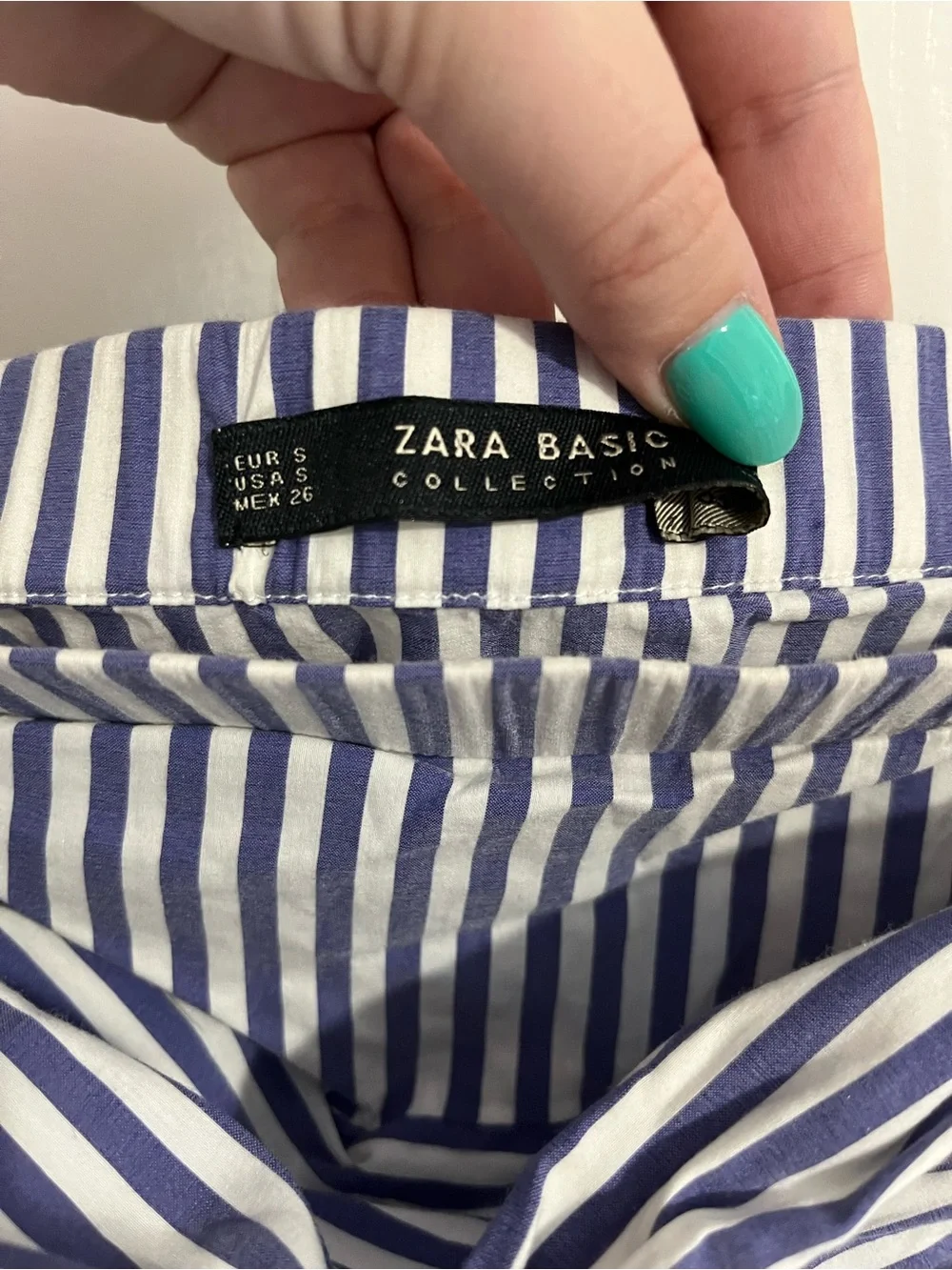 Zara Blue and White Striped Off-Shoulder Blouse